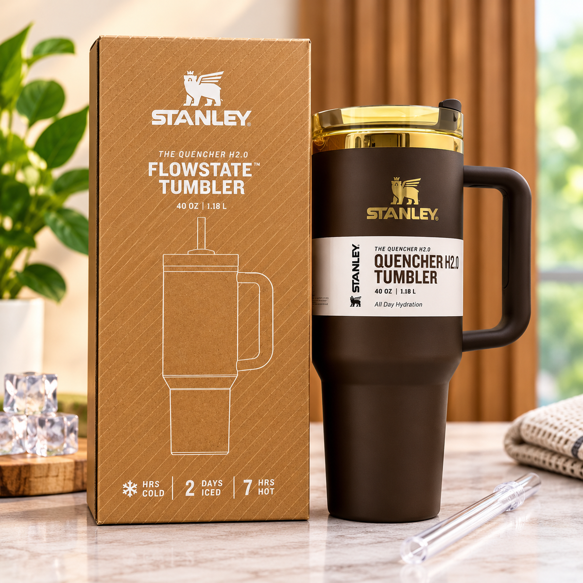 Chocolate Gold Brown Stanley - Cup Tumbler Quencher H2.0 Tumbler 40oz