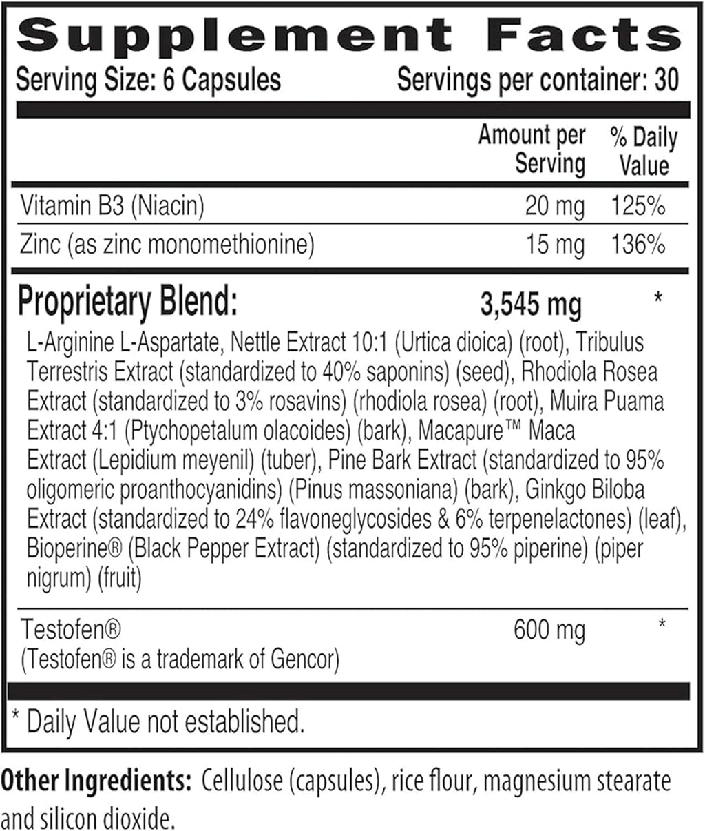 NaturalSlim Testosterone Booster for Men with Ginkgo, 180 Capsules