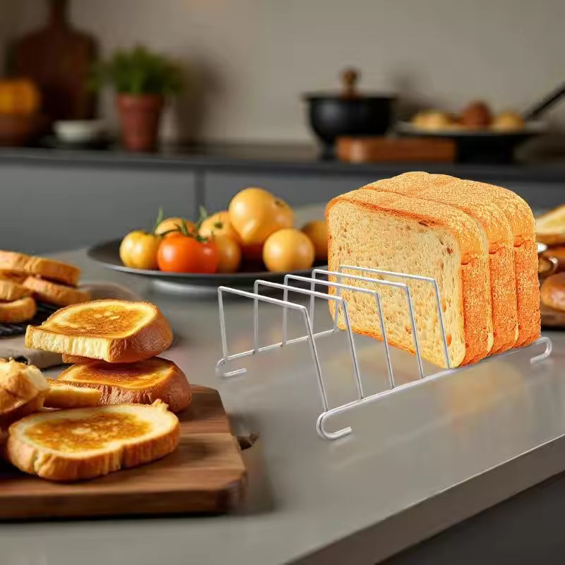 Stainless Steel Toast And Bread Rack 8 Slots Rectangle Food Display Tool