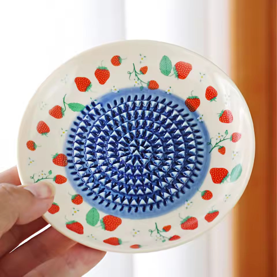 2 in 1 Garlic Grater Plate Ceramic Manual Round Fruit Patter Plate
