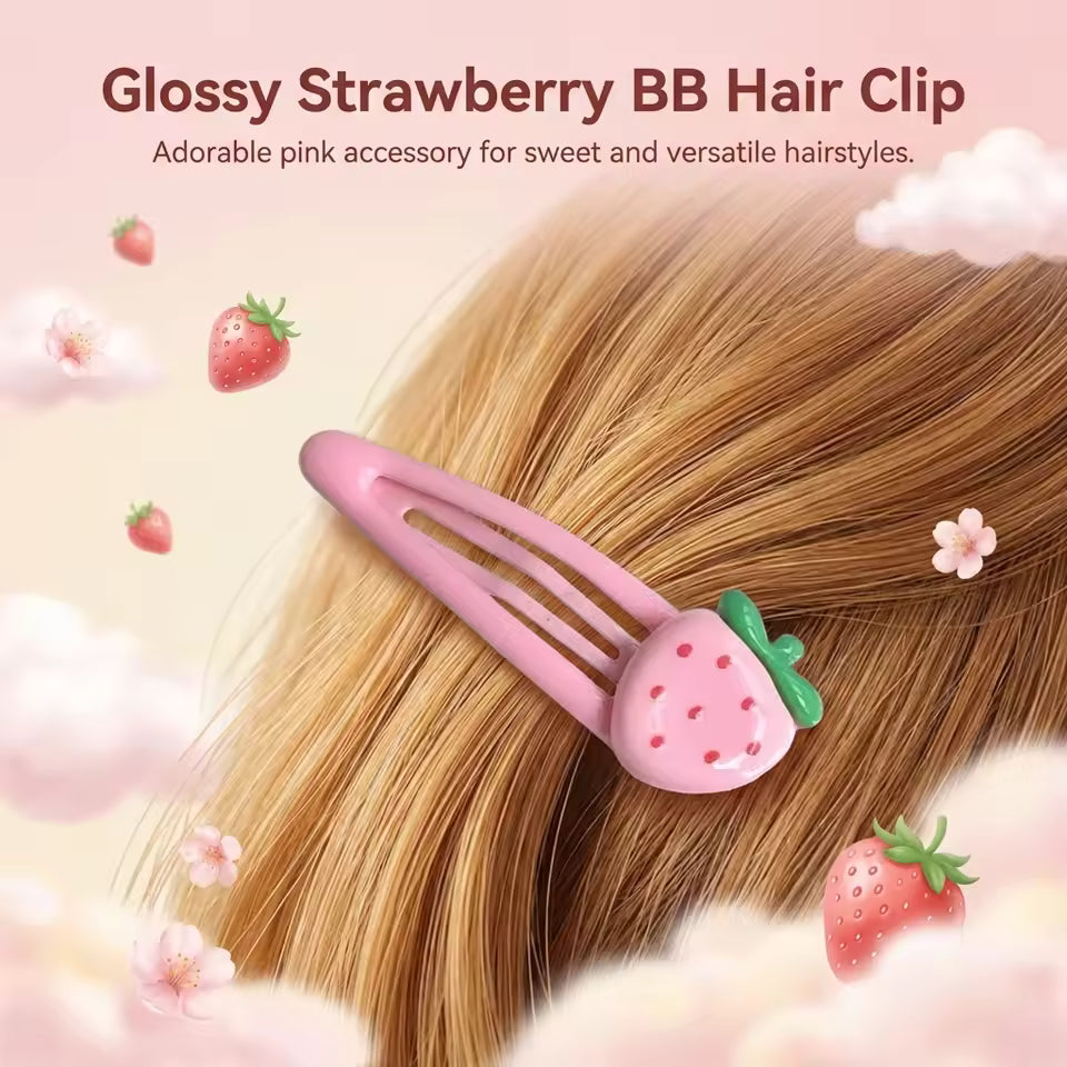 Cute Strawberry Hair Clips for Girls Glossy Finish BB Clip Daily Wear Fashion