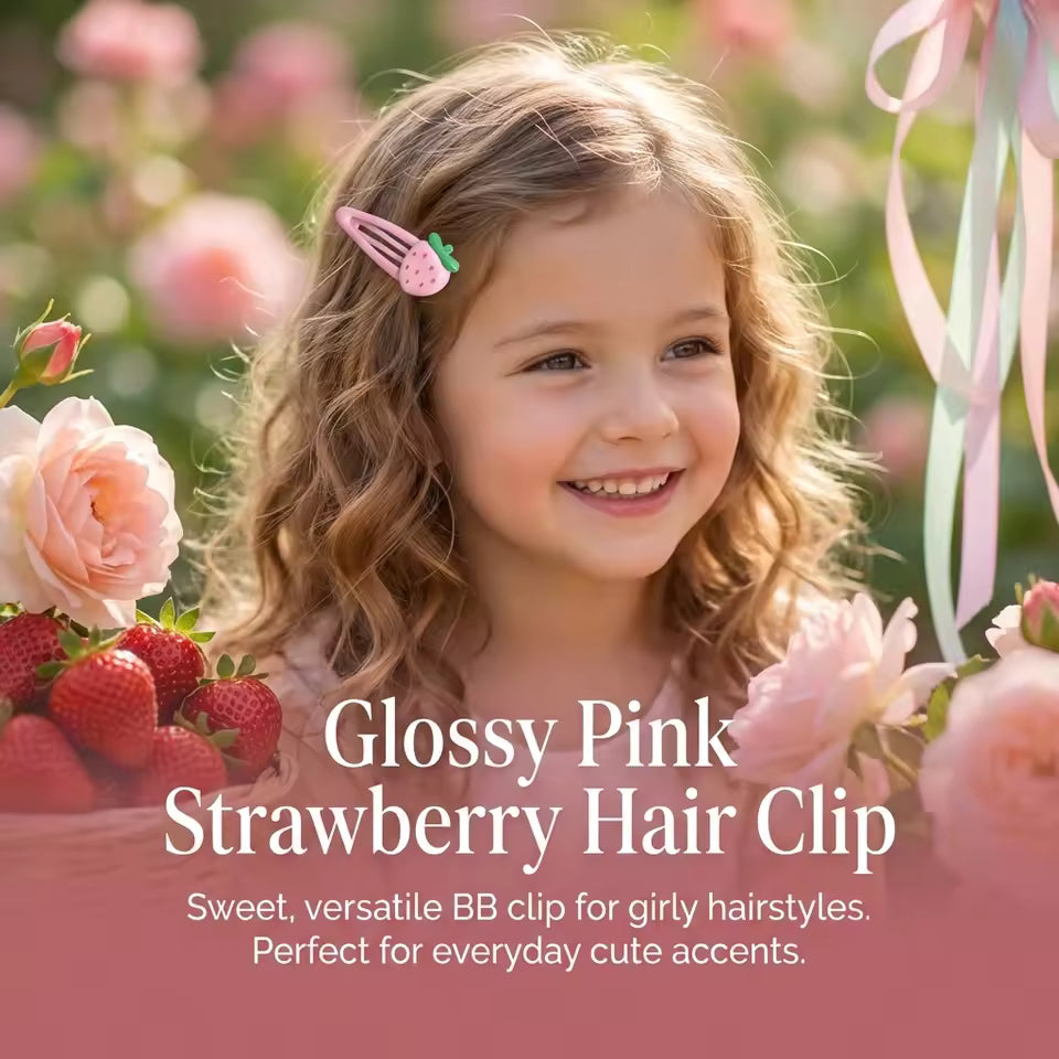 Cute Strawberry Hair Clips for Girls Glossy Finish BB Clip Daily Wear Fashion