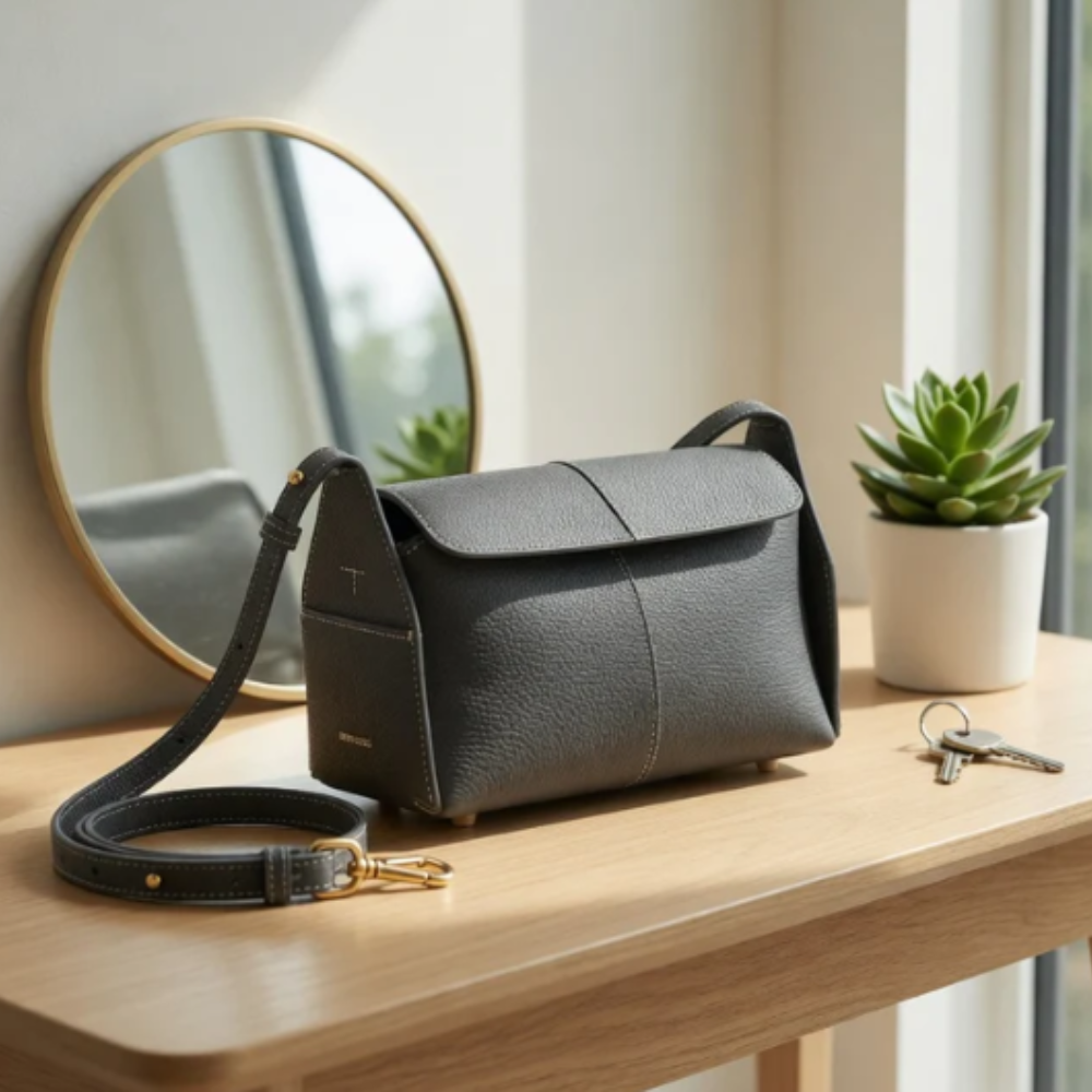 Genuine Leather Small Horizontal Square Tote Bag – Unisex Crossbody & Shoulder Chain Mini Tote for Women & Men | Spring 2025 Commuter Bag (5 Colors)