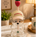 New 20OZ Starbucks Bearista Bear Cup Tumblers W/ Strawberry Topper Baseball Cap
