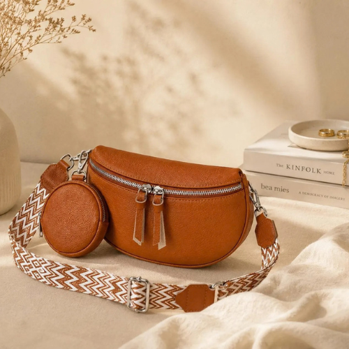 Genuine Leather Saddle Crossbody Bag, Top Grain Cowhide Sling Purse