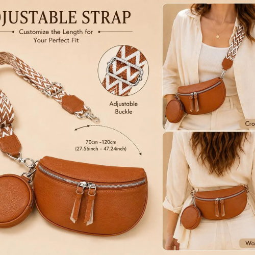 Genuine Leather Saddle Crossbody Bag, Top Grain Cowhide Sling Purse