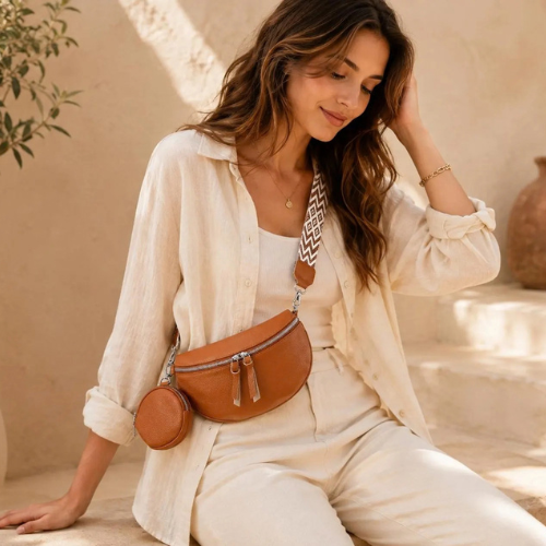 Genuine Leather Saddle Crossbody Bag, Top Grain Cowhide Sling Purse