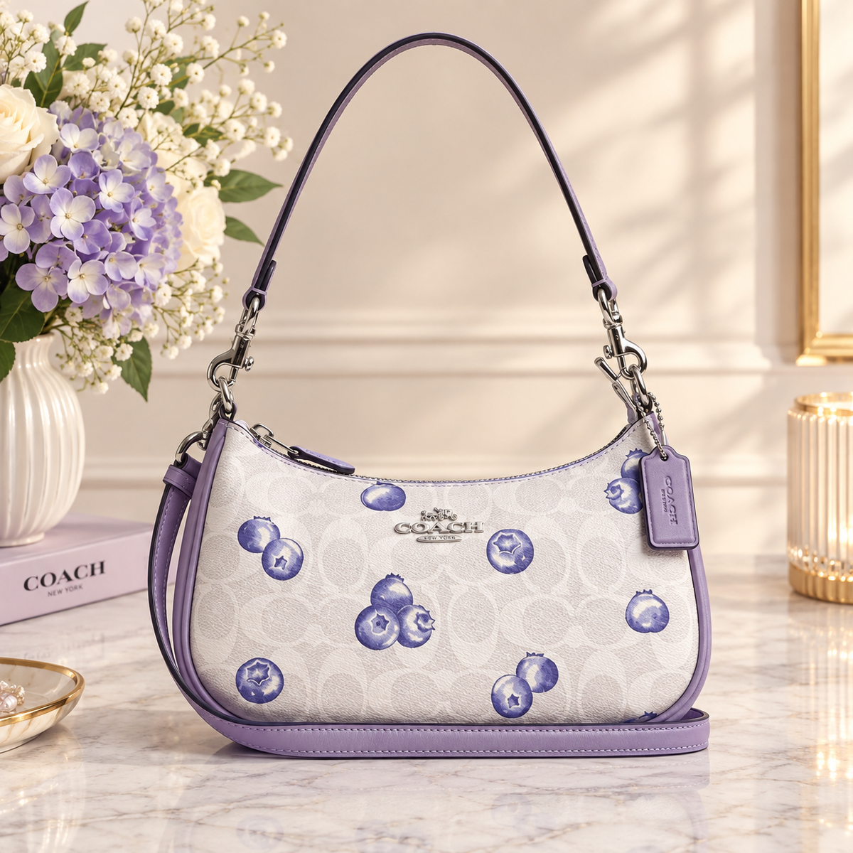 COACH Teri Shoulder Bag In Signature Canvas With Blueberry Print