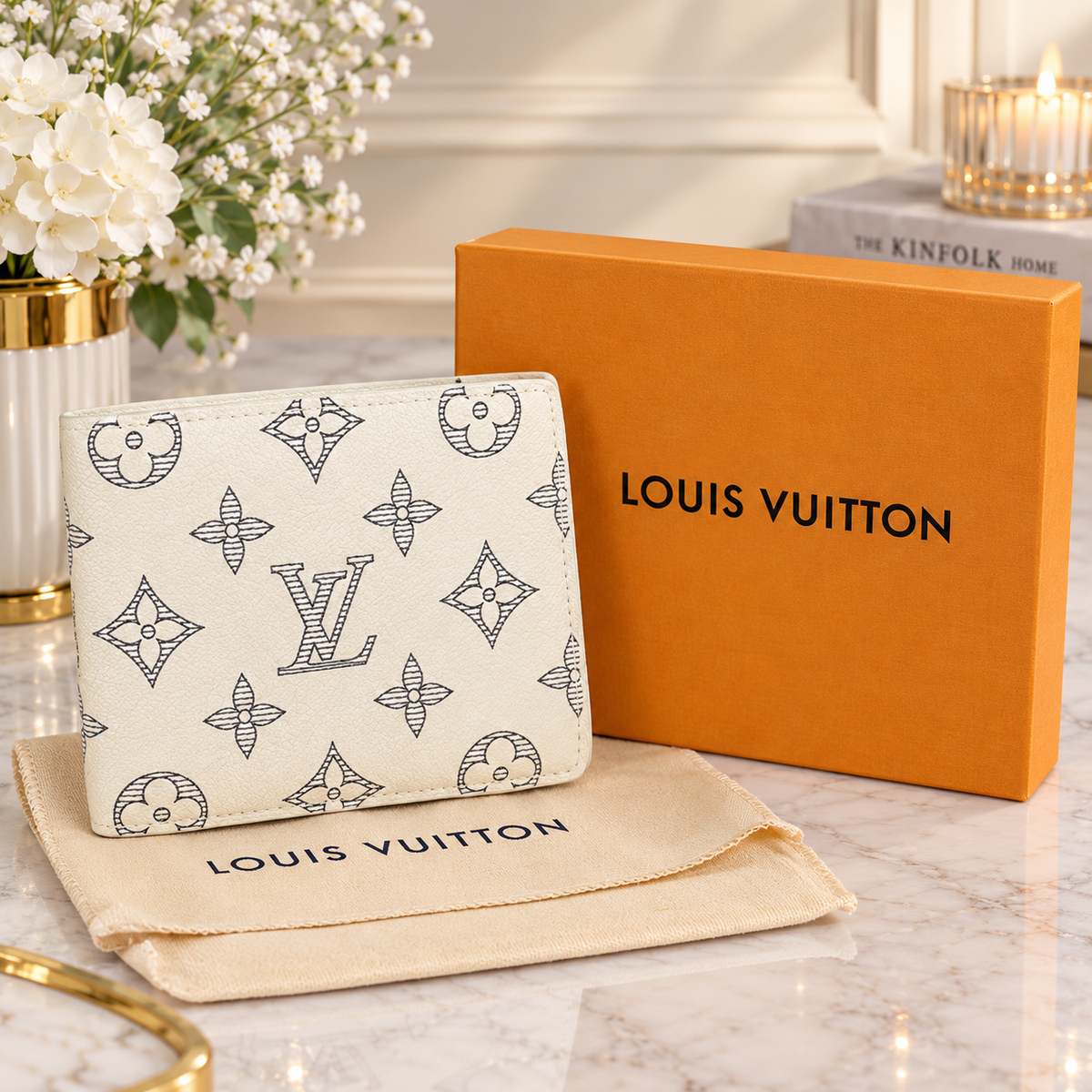 Louis Vuitton Portefeuille Multiple Monogram Shadow Bronze White Two fold Wallet