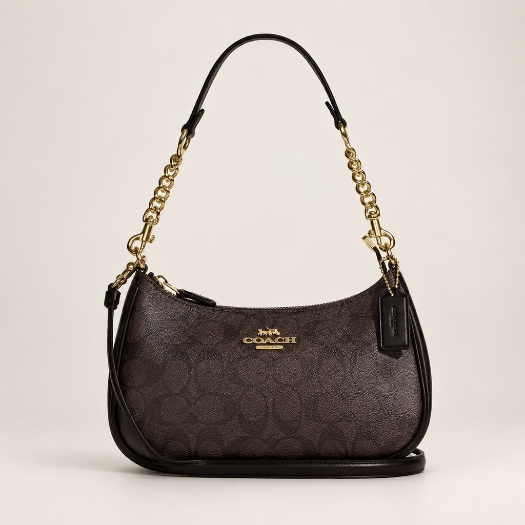 CA548 COACH Teri Shoulder Bag In Signature Canvas/Gold/Walnut/Black