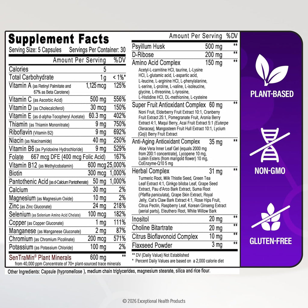 Immune Support Supplement with Plant Minerals & Essential Vitamins – 150 Vegetable Capsules
