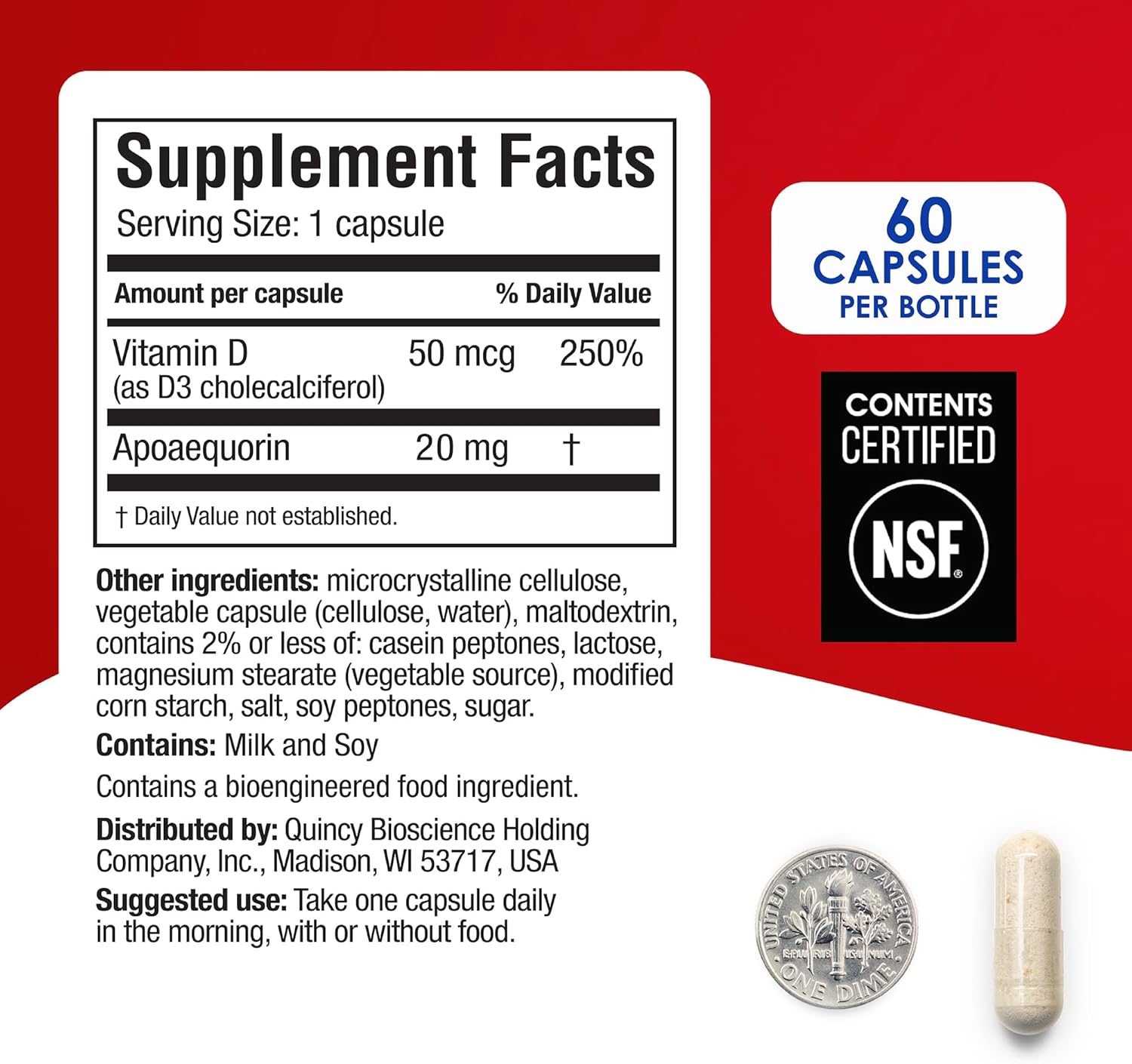 Brain Health Supplement with Apoaequorin & Vitamin D3 – Extra Strength | 60 Capsules