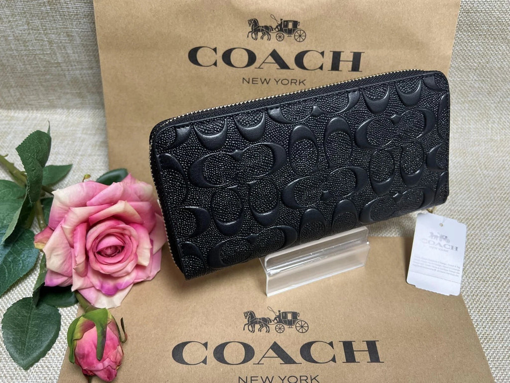 Coach F53834 Long Zip Around Wallet Signature Leather Black Japan New