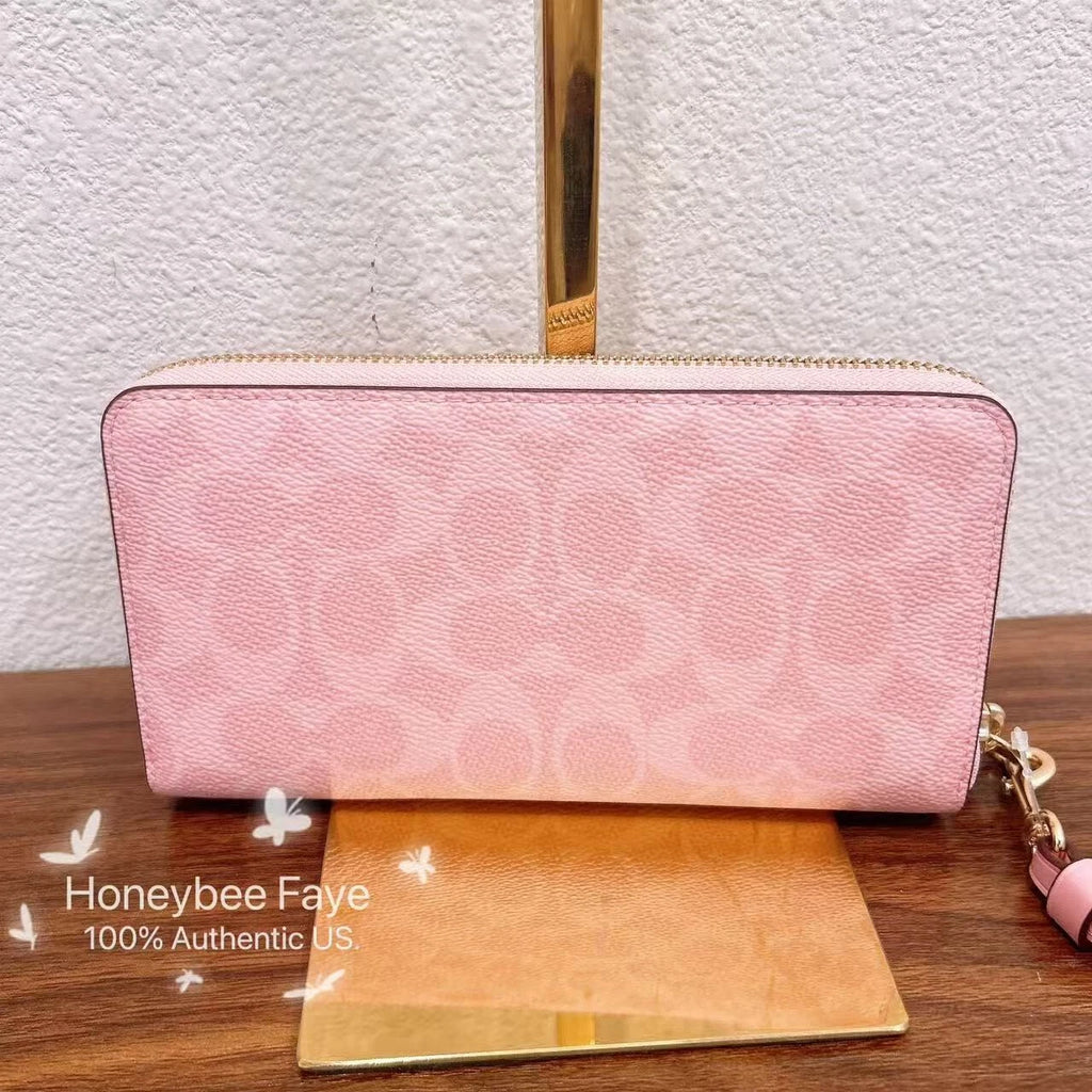 NWT Coach Long Zip Around Wallet In Signature Canvas CW778 Powder Pink