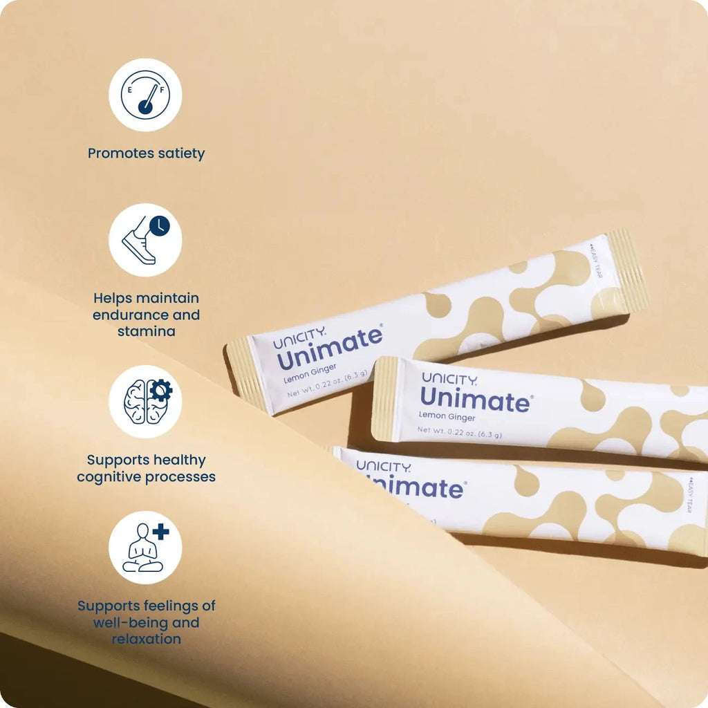 Unicity Unimate Lemon Ginger 30 Stick Packs NEW/SEALED
