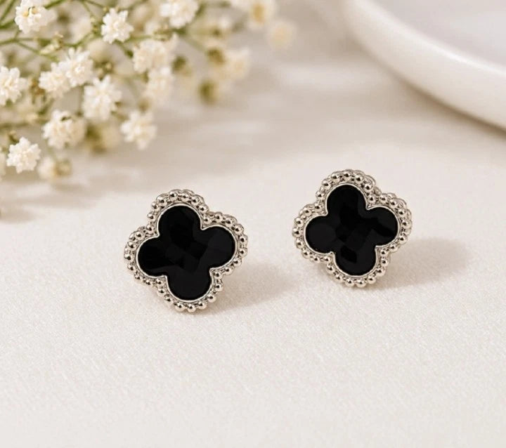 Black Clover Flower Stud Earrings Women