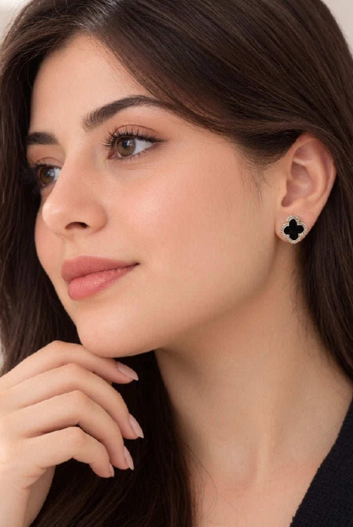 Black Clover Flower Stud Earrings Women